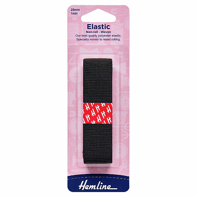 H631.25 Woven Non-Roll Elastic: 1m x 25mm: Black ..